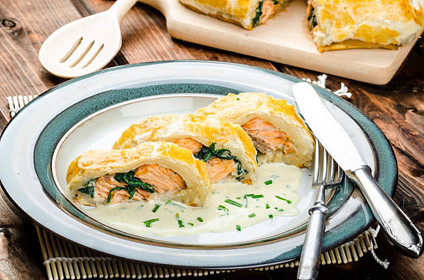 istock Salmon baked in puff pastry 524402481