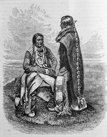 A pair of native Americans from the Ute tribe are illustrated in this drawing from the May 1876 issue of Harper's New Monthly Magazine.