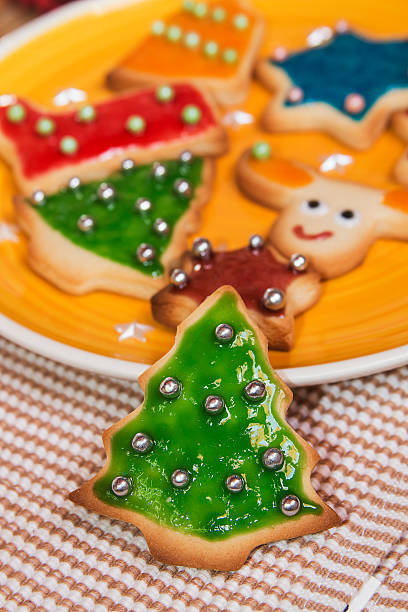 istock Christmas handmade cookies tree on wooden background 524403041