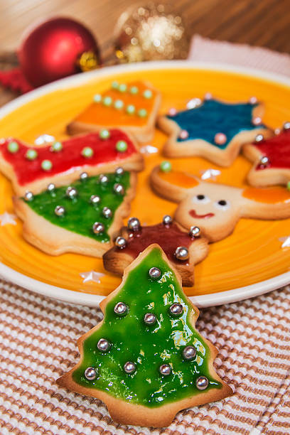istock Christmas handmade cookies tree on wooden background 524403043