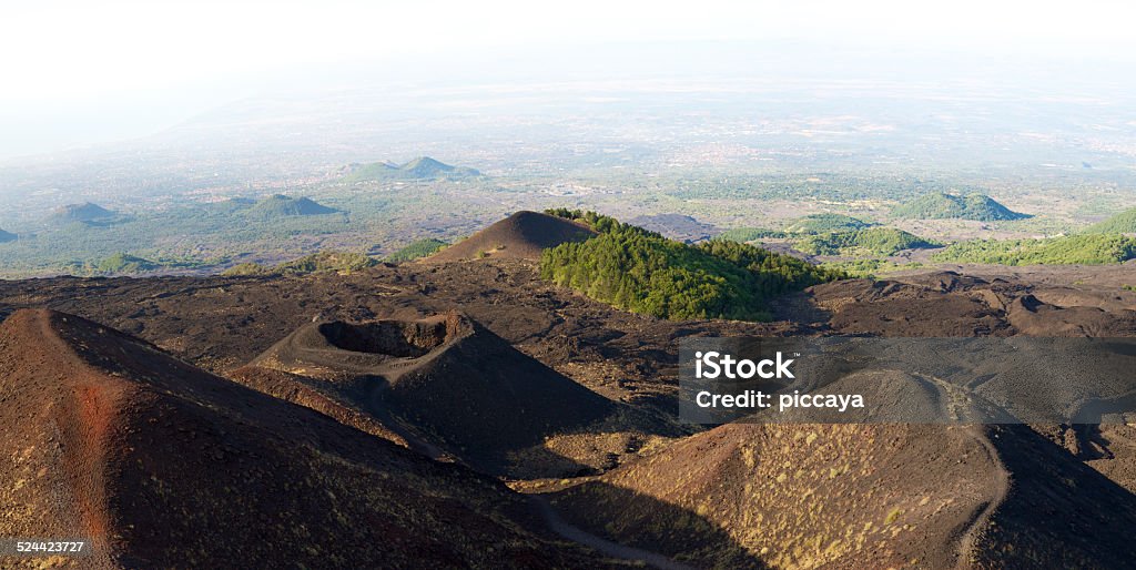 Volcano Mt Etna old volcanic craters near Catania in Sicily Old volcanic craters of previous Etna eruptions. Catania in Sicily Accidents and Disasters Stock Photo