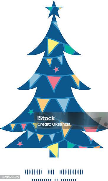 Vector Colorful Doodle Bunting Flags Christmas Tree Silhouette Pattern Frame Stock Illustration - Download Image Now