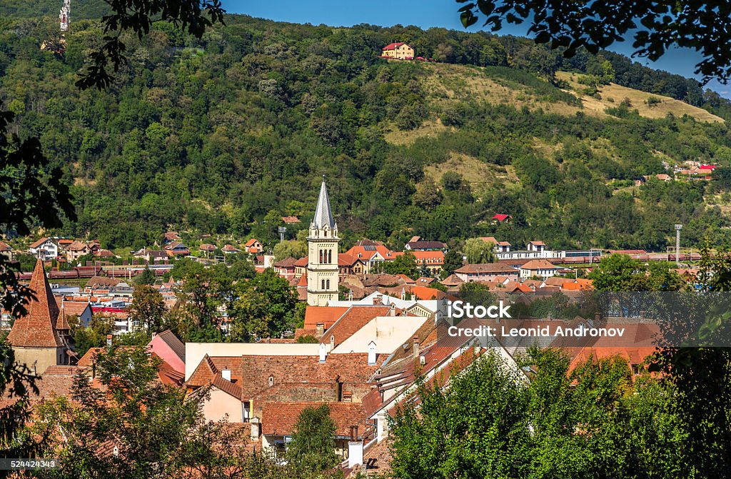 View of Sighisoara town in Romania Aerial View Stock Photo