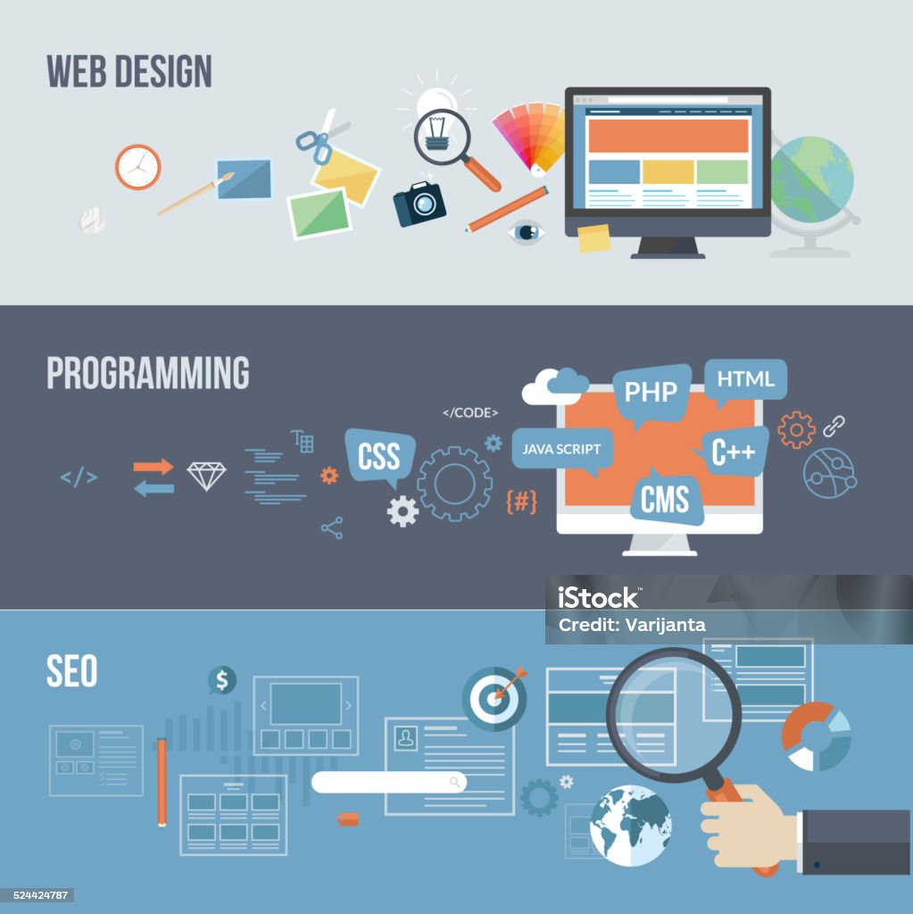 Conjunto de conceptos de diseño plano para Desarrollo web - arte vectorial de Abstracto libre de derechos