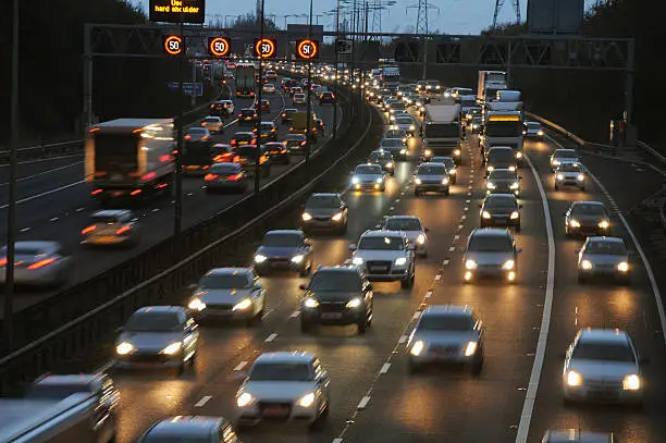 Rush Hour Traffic on the M6 Motorway, Walsall, West Midlands,UK,2014.