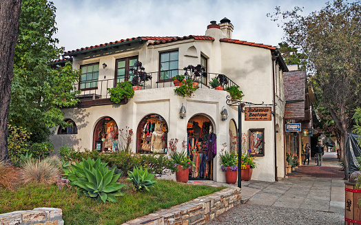 Carmel, California, USA - November 18, 2014: This very specialized Boutique is located on the main street in Carmel Ocean Drive where they have maximum exposure to the various shoppers and visitors to the area, the landscaping and brickwork are very appealing and on this November afternoon it was very interesting to enjoy while windown shopping.