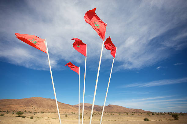 istock National flags of Morocco above blue sky 524426009