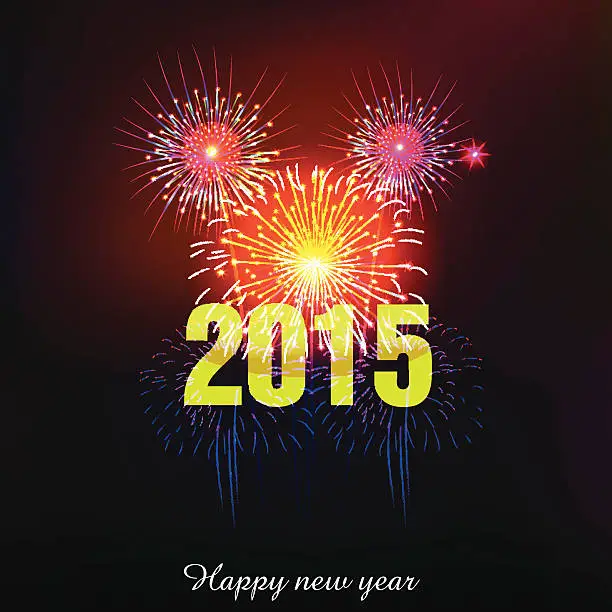 Vector illustration of Happy New Year 2015 with fireworks background