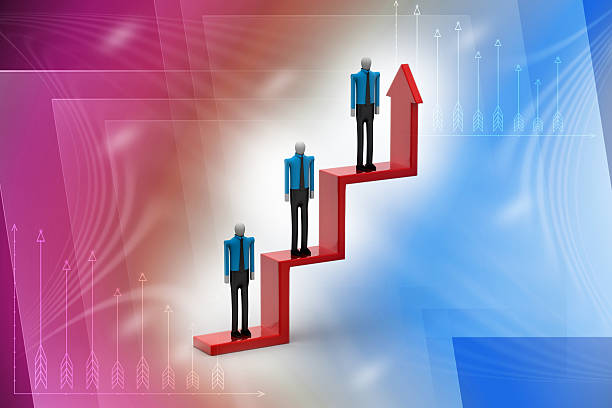 istock 3d people -human character going up on arrow 524429709