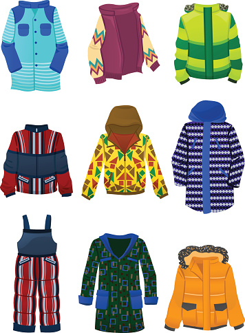 Set of winter jackets for boys isolated on a white background