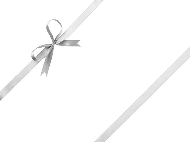 ruban argent avec bow pour emballage - isolated on white bow gift homemade photos et images de collection