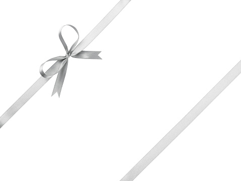 silver ribbon with bow for packaging, isolated on white
