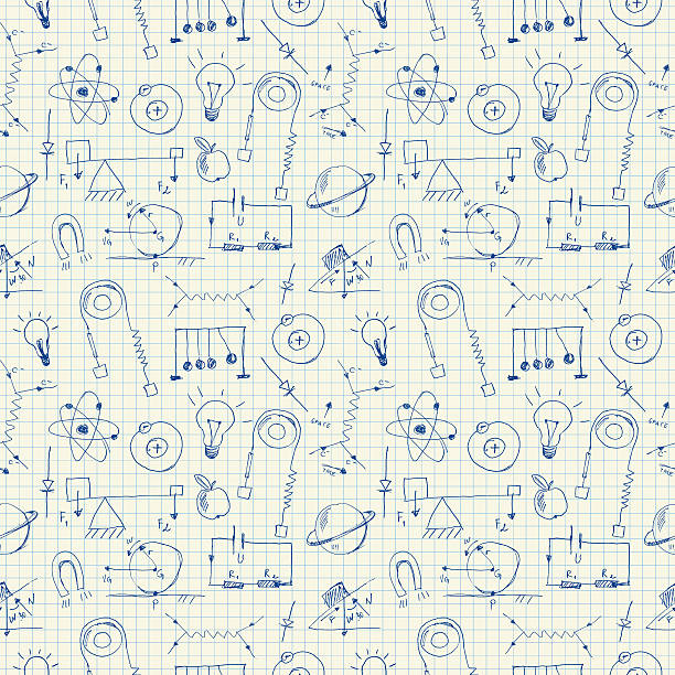 Physics doodles seamless pattern Vector Illustration.EPS10, Ai10, PDF, High-Res JPEG included. Physics stock illustrations