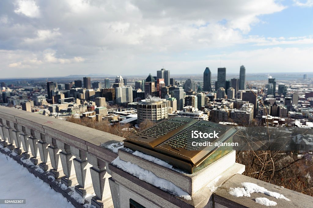 book with the history of mount royal on top of mount royal with a book with the history of mount royal with the first snow of the season Aerial View Stock Photo