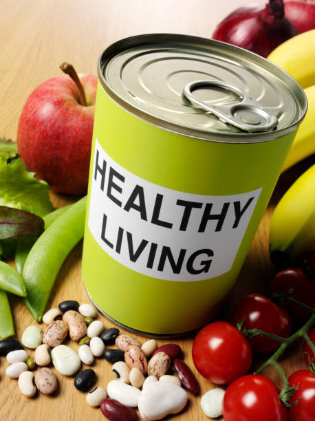 istock Healthy Living Label and Tin Can with Fruit and Vegetables 524452931