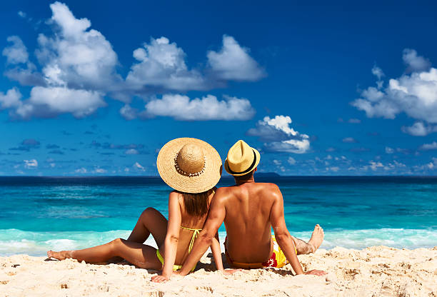 Couple on a beach at Seychelles