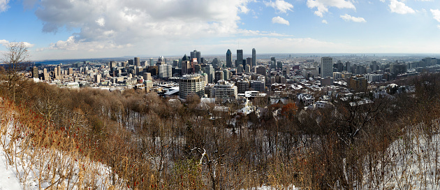 large panorama photo of Montreal with the first snow