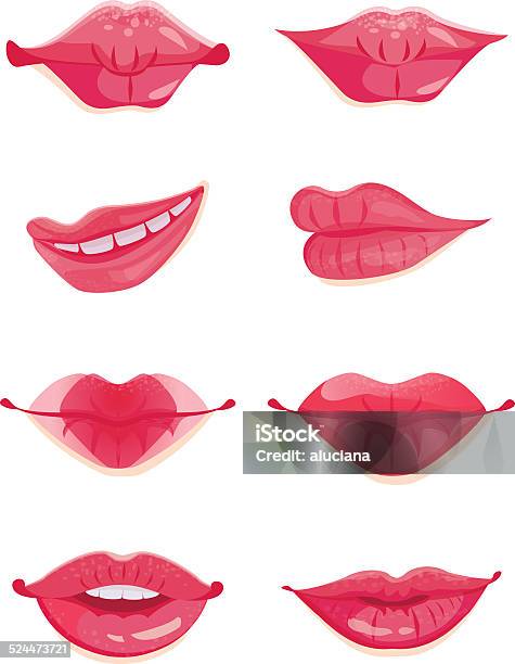 Design Set Of Eight Hot Pink Female Lips Stock Illustration - Download Image Now - Art, Art And Craft, Beautiful People