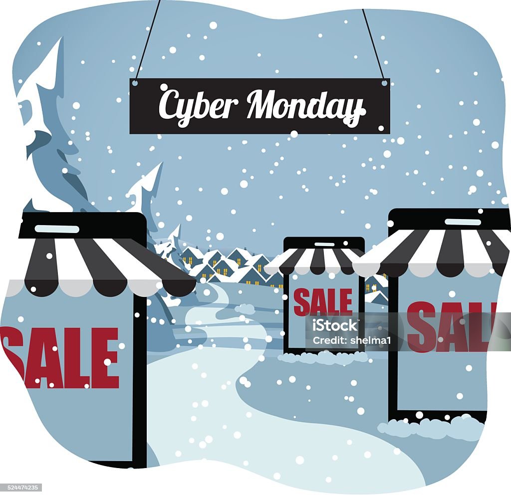 Cyber Monday smartphone shopping village Awning stock vector