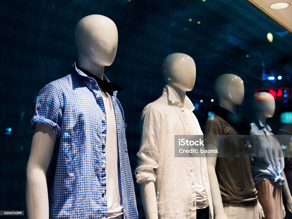 window display Window display with group of men's clothing. Mannequin Stock Photo