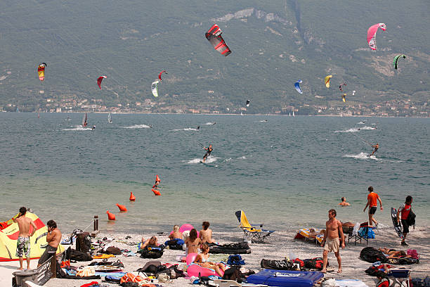Garda Lake, Brescia Italy - June 29, 2008: In this area of the Garda Lake every day  between 7,30 and 9 in the morning blows the Peler, a typical local wind for the happyness of surfers and kitesurfers