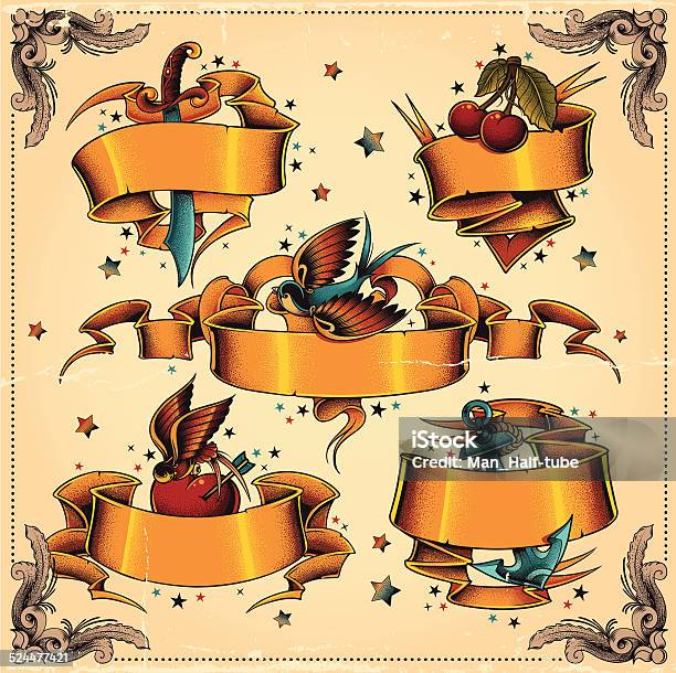 Ribbons Set Stock Illustration - Download Image Now - Tattoo, Old-fashioned, Retro Style