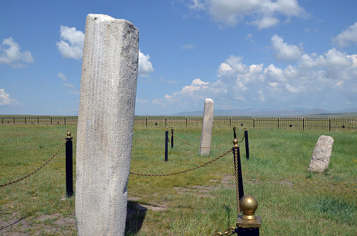 Standing stone with gokturk inscriptions, east of Ulan Bator, Tov province