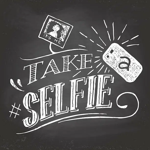 Vector illustration of Take a selfie on blackboard