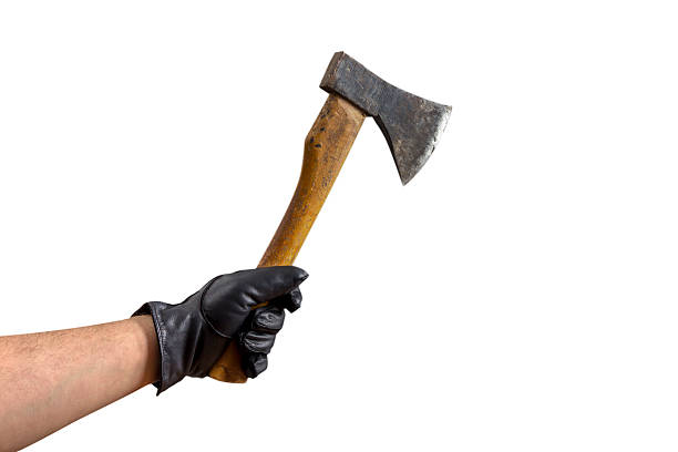 istock Hand in Leather Gloves with ax 524510011
