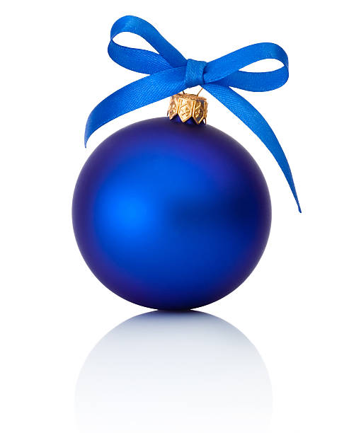 istock Blue Christmas ball with ribbon bow Isolated on white background 524510397