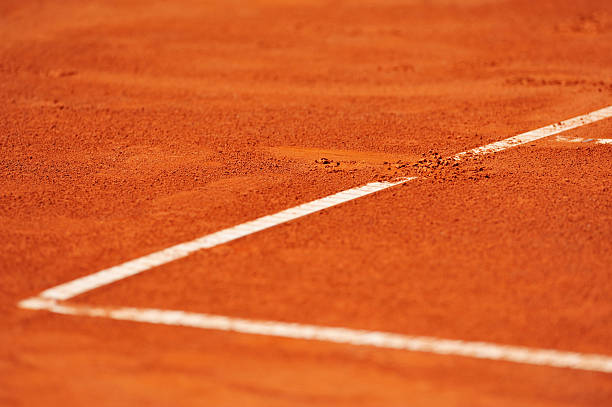 Baseline footprint on a tennis court stock photo