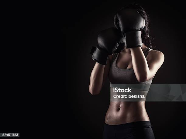 Boxing Woman On Dark Background Stock Photo - Download Image Now - Women, Gym, Health Club