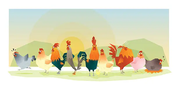 Vector illustration of Animal background with chickens 1