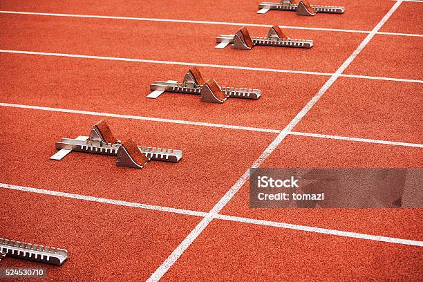 Some Starting Block On Running Track Stock Photo - Download Image Now -  Running Track, Track Starting Block, Track And Field - iStock