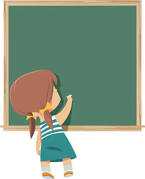 Vector illustration of Schoolchild writing on blackboard