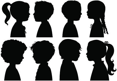 Boys and Girls heads in profile and in Silhouette
