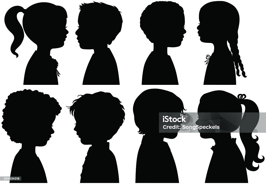 Boys and Girls in Silhouette Boys and Girls heads in profile and in Silhouette Child stock vector
