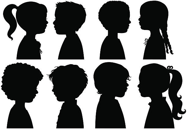 Boys and Girls in Silhouette Boys and Girls heads in profile and in Silhouette child stock illustrations