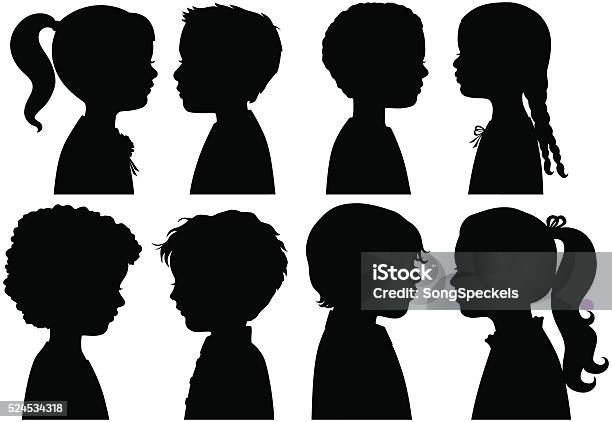 Boys And Girls In Silhouette Stock Illustration - Download Image Now - Child, In Silhouette, Profile View