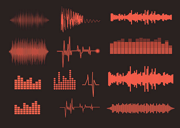 ilustraciones, imágenes clip art, dibujos animados e iconos de stock de conjunto de ondas de sonido. música de fondo. eps 10 vector de archivo incluidos - wind instrument audio