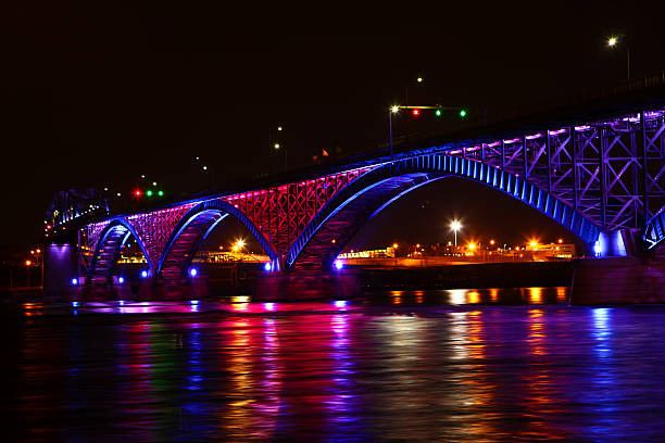 A View at night of the Peace Bridge