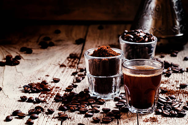 istock Black espresso coffee and ingredients for cooking 524536682