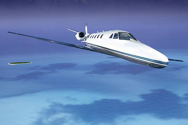 istock Private jet taking off from the island in the sea 524537297