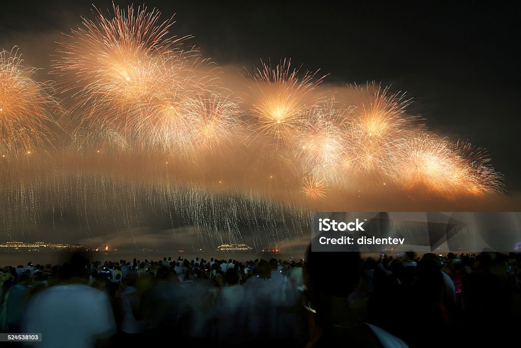 New year Fireworks at Copacabana Fireworks display at Copacabana beach new years eve 2014 Stock Photo