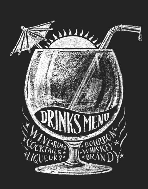 ilustraciones, imágenes clip art, dibujos animados e iconos de stock de menú en pizarra vector de - drink umbrella cocktail glass isolated
