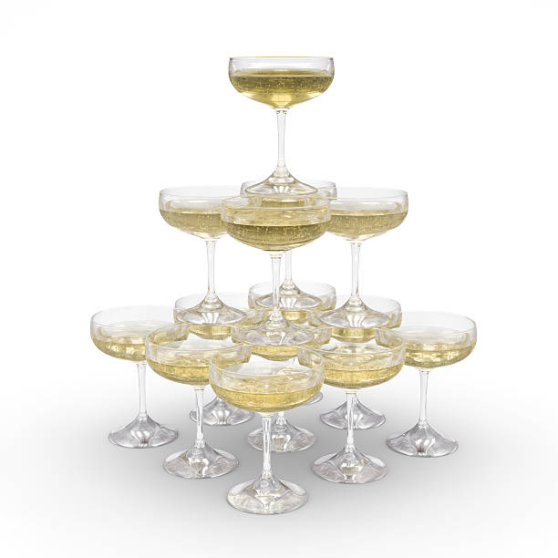 Stack of champagne glasses with clipping path stock photo