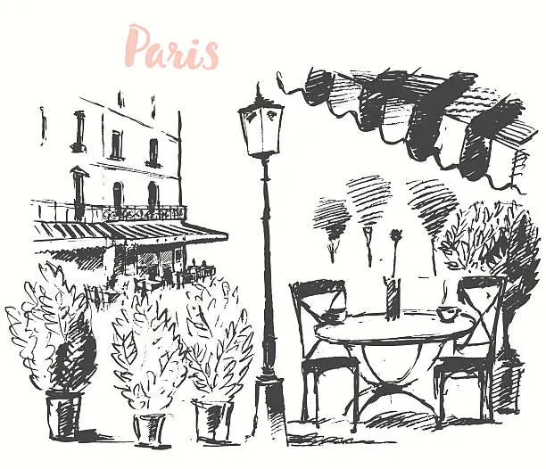 Vector illustration of Streets Paris Vector cafe Vintage drawn sketch