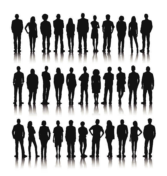 stockillustraties, clipart, cartoons en iconen met vector of group of world people standing - silhouette