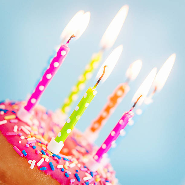 istock Happy Birthday Donut with lit candles 524540782