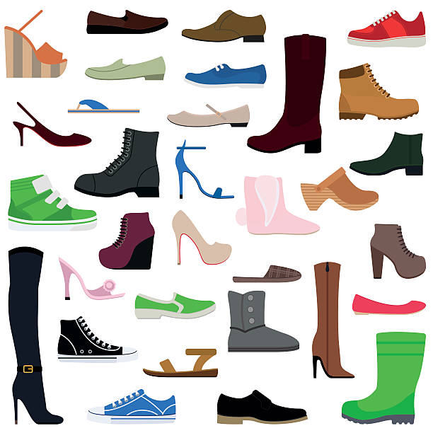 Women shoes isolated collection of various types female footwear vector Women shoes isolated collection of various types of female footwear vector illustration. Shoes isolated fashion footwear and leather shoes isolated. Shoes isolated elegance sport casual accessory. preppy fashion stock illustrations